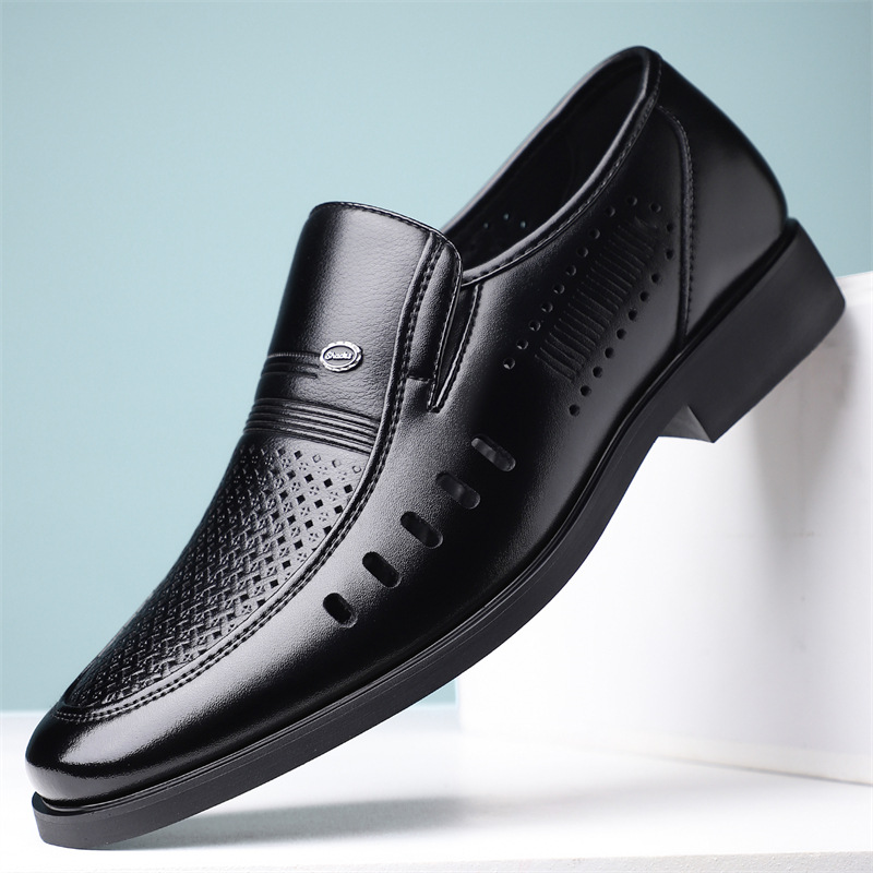 Men's Leather Slip-On Shoes Casual Breathable Comfortable Loafers_vogvips.com