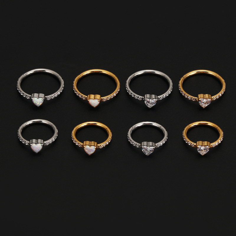 Simple Style Heart Shape Titanium Steel Inlay Zircon Nose Ring Nose Pin display picture 1