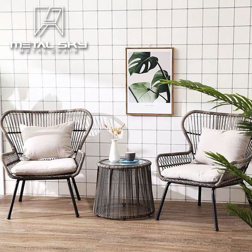 Outdoor rattan chair set of three, home leisure table and chairs, tea table, balcony small table and chairs, rattan furniture combination, waterproof and sunproof
