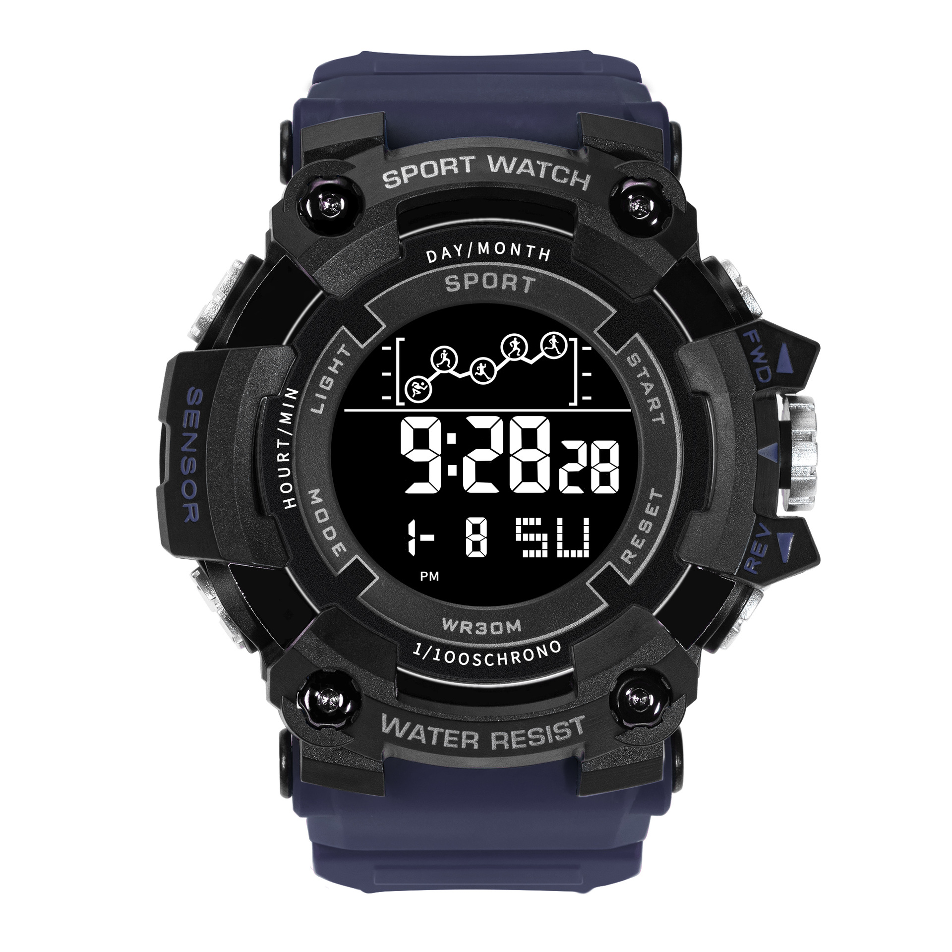Cross-Border moda versátil multi-funcional reloj electrónico estilo deportivo de los hombres de moda dial grande al por mayor negro Tecnología Reloj