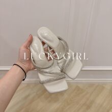 凉鞋女夏露趾粗跟高跟鞋配裙子的鞋子脚宽胖水钻一字带外穿凉拖鞋