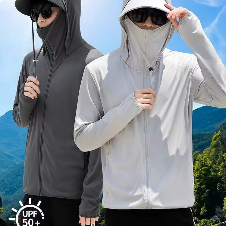 UPF100 + солнцезащитная одежда 2024, мужская и женская летняя одежда из ледяного шелка с защитой от УФ-лучей, солнцезащитная одежда для рыбалки, куртка со съемным капюшоном