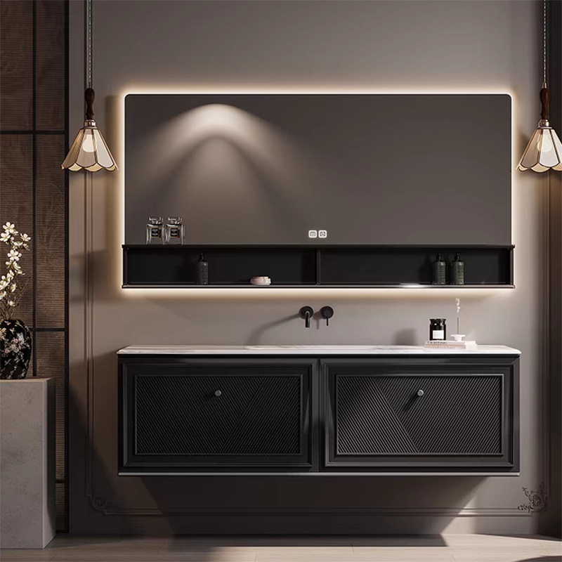 French Retro Bathroom Cabinet Combination Oak Washbasin Washstand Slate Hot-Bent Ceramic Integrated Basin