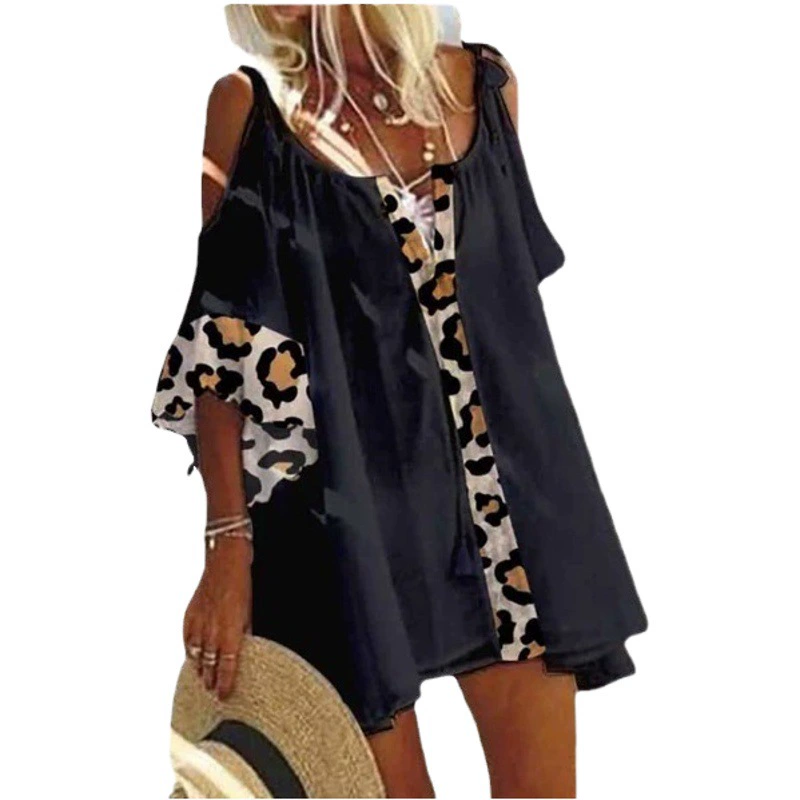 Трансграничная 2023 Amazon Летняя новая женская одежда Европейские и американские взрывы с леопардовым принтом, шитье, Свободный Топ с ремешками больших размеров