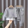 Set, children's top with letters, trousers, Korean style, autumn, western style