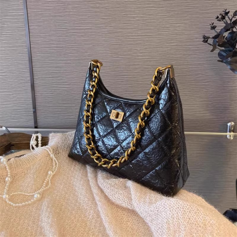 Túi tote nữ da thật kiểu tweed đeo chéo dây xích chần bông — Màu đen, Đỏ Ancora, Cà phê Mocha, Màu nâu chi tiết 19