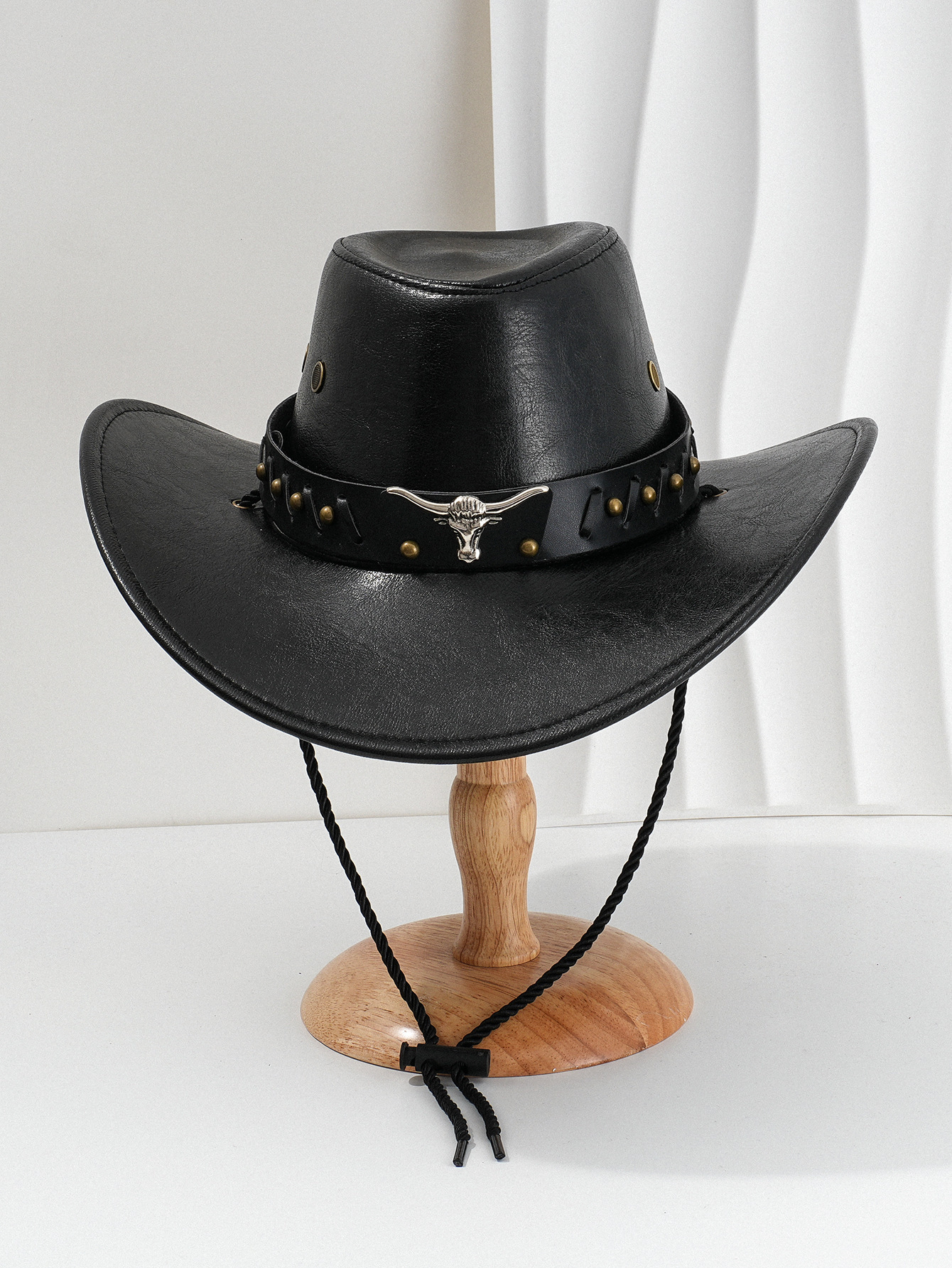 Unisex Retro Punk Rock Leather Hat With Metal Studs And Belt_voghion.com