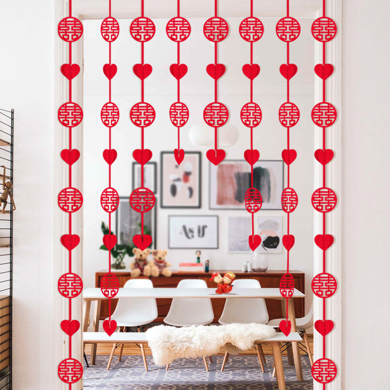 Wedding room decoration, bedroom and living room curtains, 3D auspicious character hanging decorations, wedding flower garlands, wedding room arrangement, wedding supplies