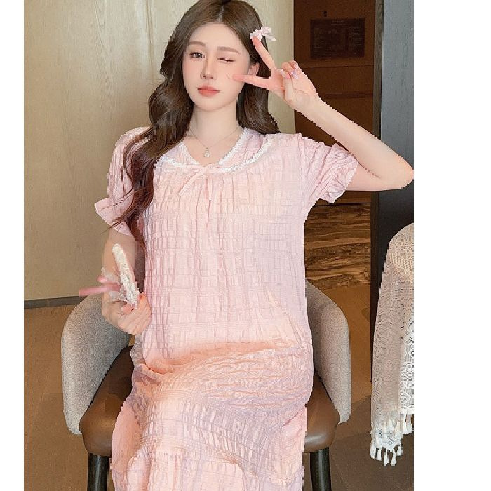 2025 verano princesa viento pijama de mangas cortas nubes de algodón encaje de color sólido vestidos para el hogar ropa