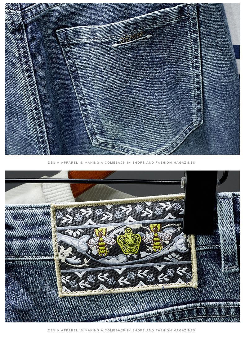 Jeans for men, high-end ruffian handsome, trendy embroidery and printing, elastic slim fit, small straight leg,_voghion.com