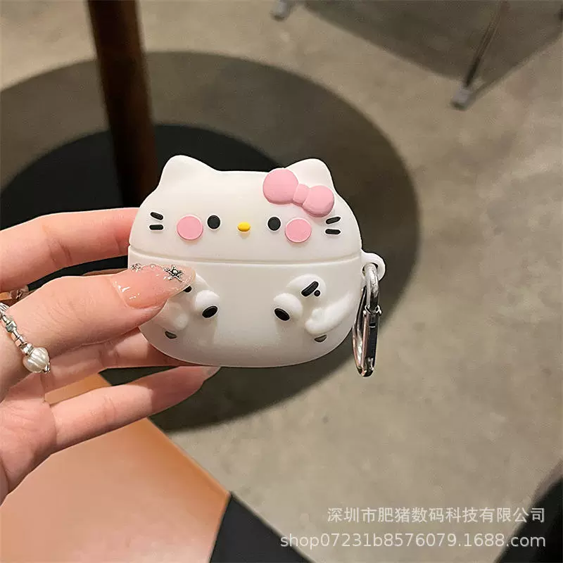 Silicone AirPods Case (Hello Kitty) with Bow, Drop Protection — Fits AirPods 1, 2, 3, Pro