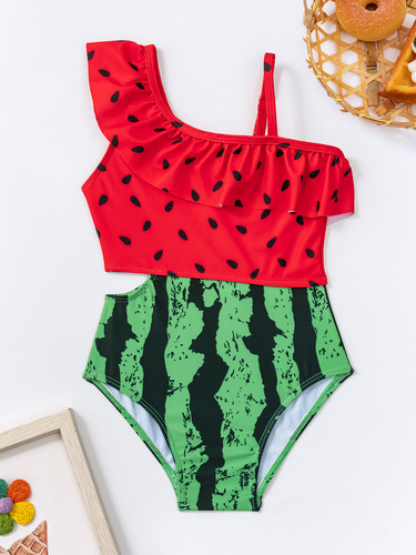 Girl's one-shoulder strap bikini separates set for girls, cute swimming suit for toddlers and infants