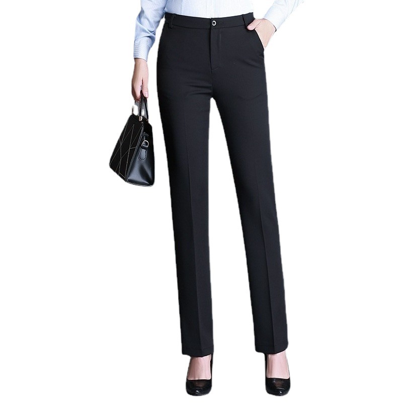 Pantalones de traje de mujer de cintura alta recta negro Primavera y otoño trabajo ropa formal drapeado invierno grueso Pantalones de traje forrados de lana para mujer