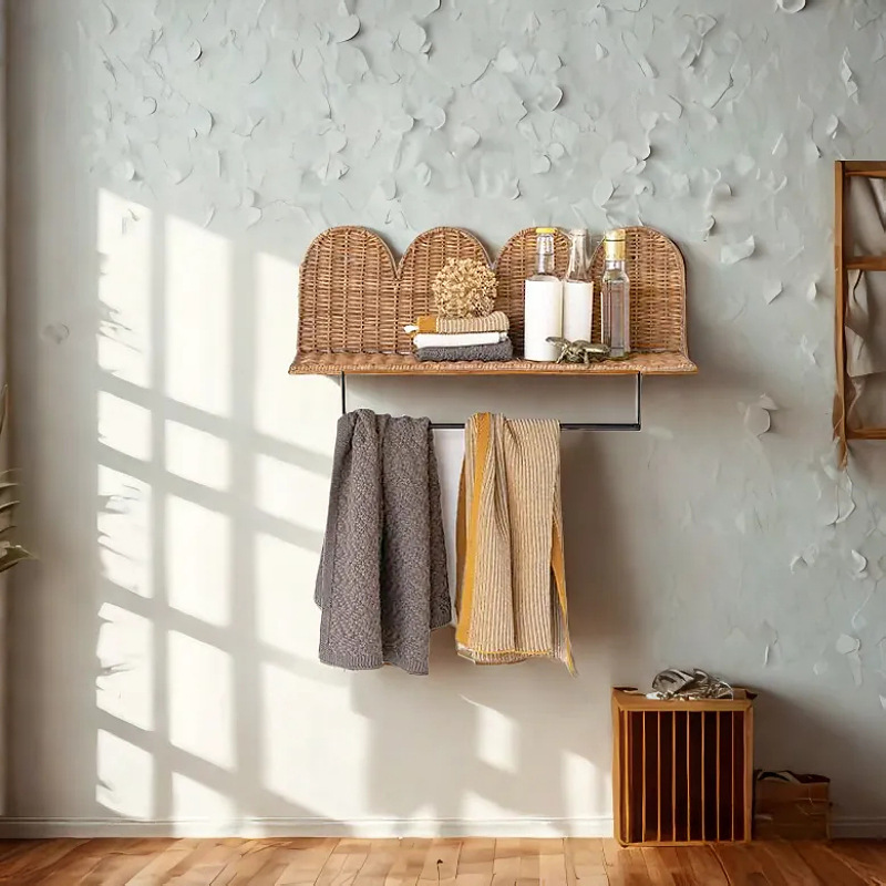 Toallero de baño de ratán hecho a mano Estante de baño Estante de baño multifuncional Estante de almacenamiento de toallero de baño