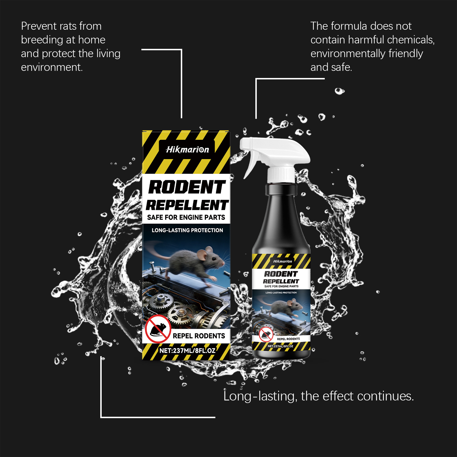 Hikmarion Engine Rat Repellent Spray for Car and Home Use, Safe and Non-Corrosive, Non-Irritating