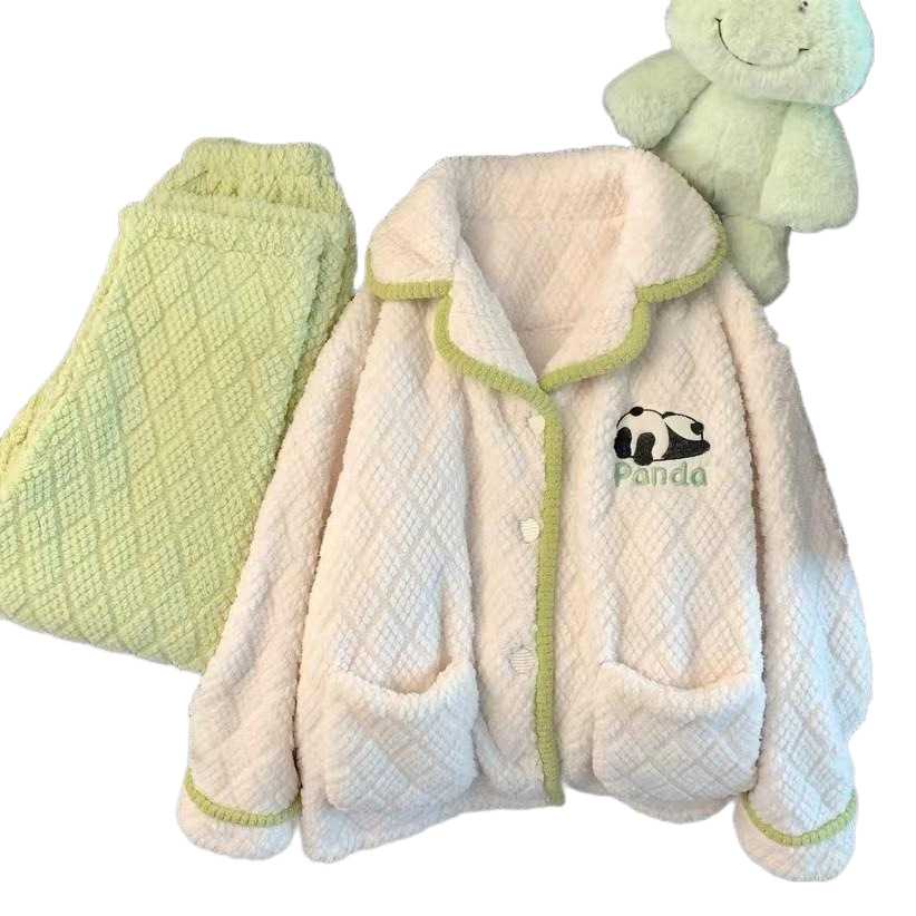 2025 otoño y invierno panda abrigo abrigo abrigo abrigo de mujer extranjería más camisa de terciopelo grueso pijama coral terciopelo lindo ocio