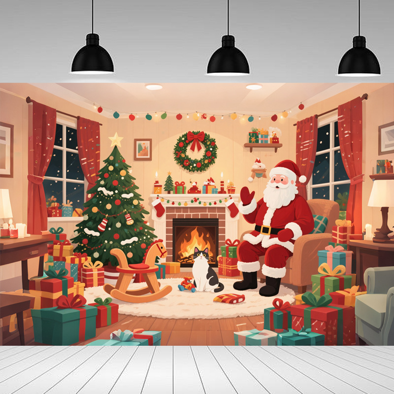 Nueva tela de fondo de Navidad 2025 La cortina de fondo de muñeco de nieve de madera marrón se utiliza para decorar pancartas navideñas navideñas