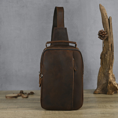 Tide off Cross border man Chest pack The first layer crazy horse cowhide Inclined shoulder bag Retro genuine leather The single shoulder bag man Ipad package
