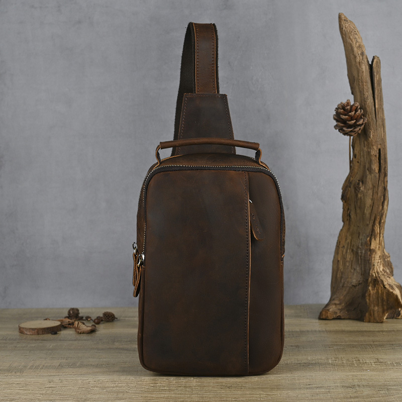 Tide off Cross border man Chest pack The first layer crazy horse cowhide Inclined shoulder bag Retro genuine leather The single shoulder bag man Ipad package