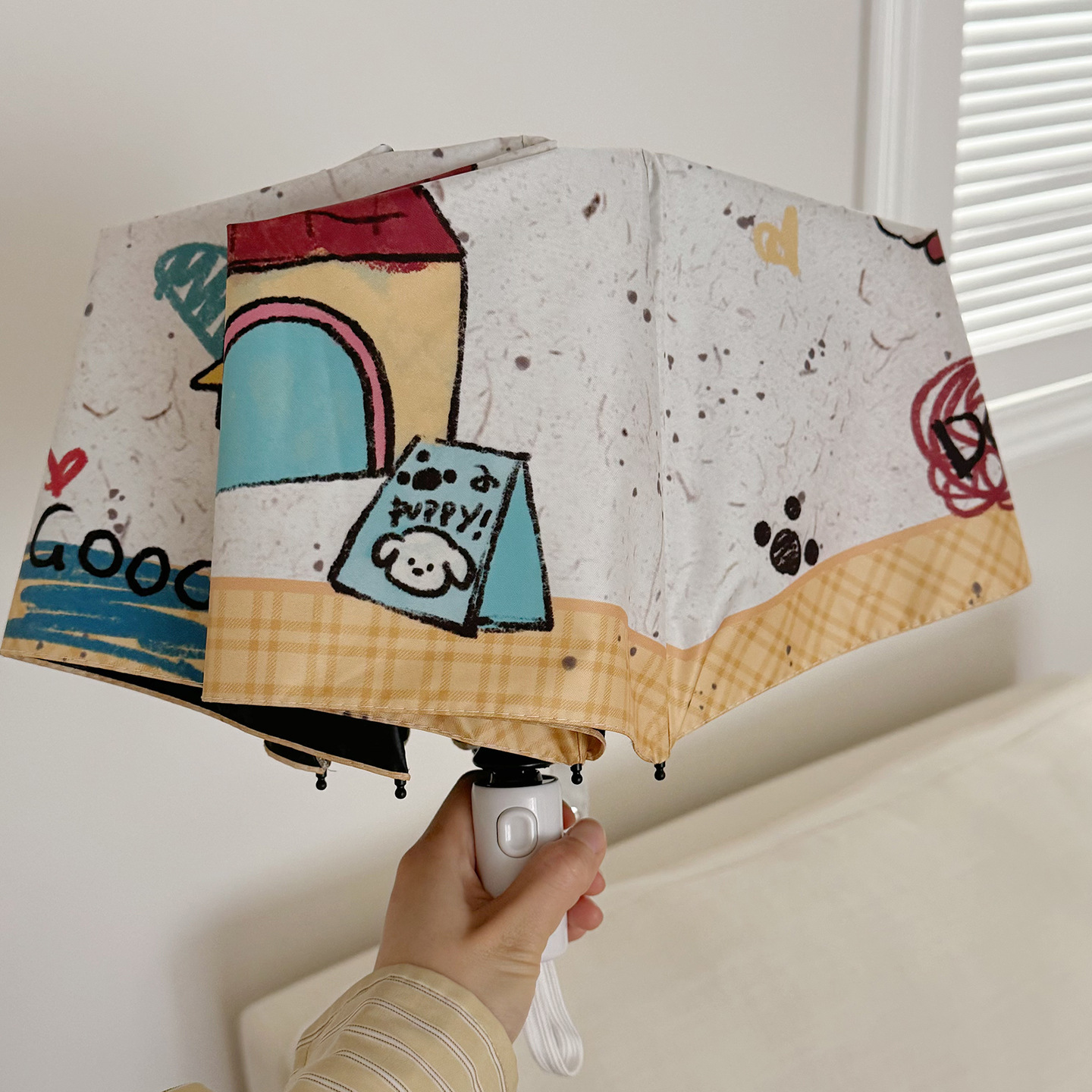 Top Quality Cute Cartoon Graffiti Folding Students, Dual-Use For Sun And Rain, Automatic Sunshade Umbrella With UV Protection_voghion.com