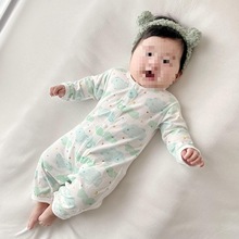 婴儿连体衣棉夏季薄款宝宝长袖空调服睡衣新生婴儿儿衣服夏装