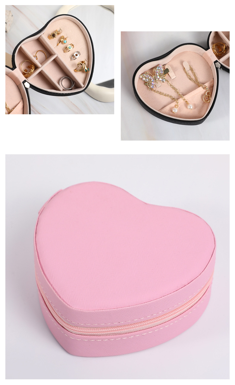 Macaron-farbene Herz-Schmuckschatulle, tragbare Reise-Schmuckaufbewahrungsbox, hochwertige Pfirsichherz-Ohrringe und Halsketten-Aufbewahrungsbox