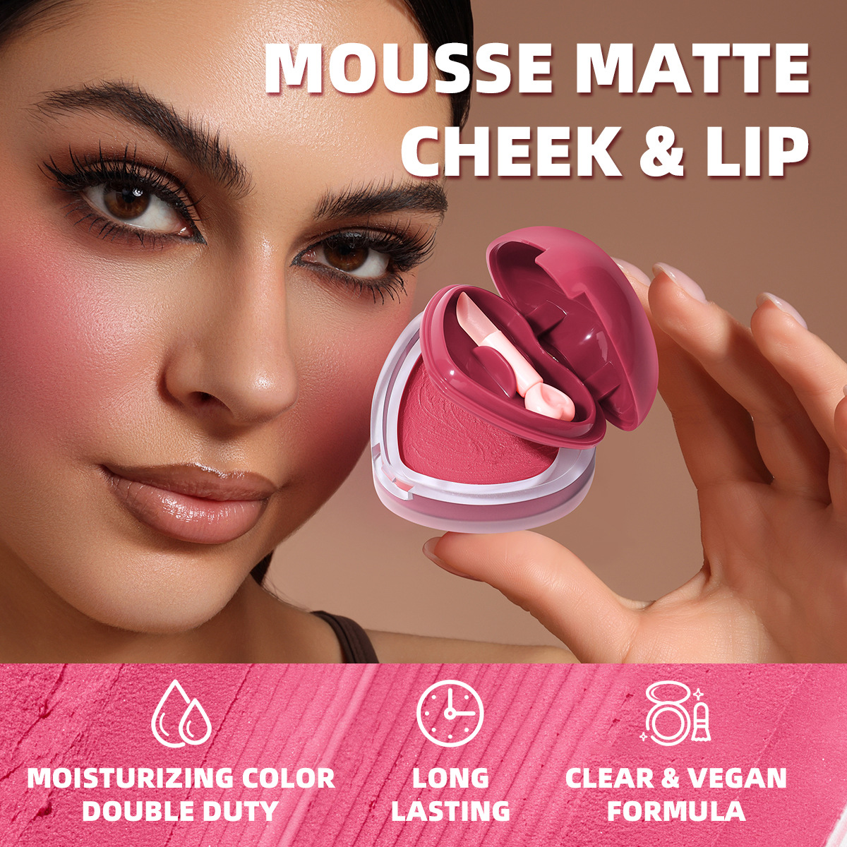USHAS Transfronterizo Amazon Hot Sale Blush Waterproof Color Durable Love Mousse Blush UC159