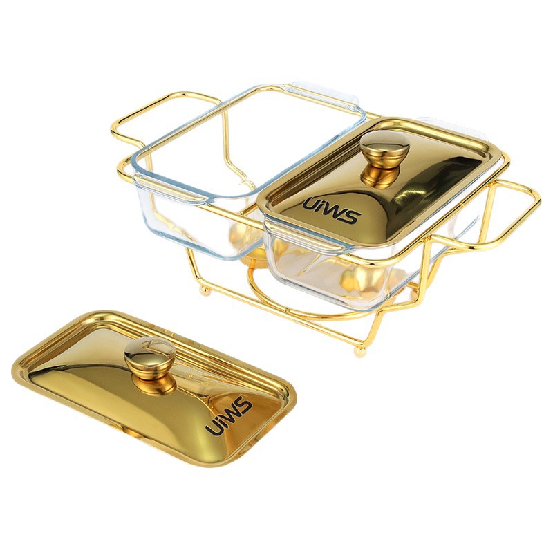 越境供給 ゴールド三層ガラス製バーベキューコンロ ホテルビュッフェ用アルコールコンロ 小型鍋加熱容器