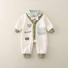 婴儿秋装2025新款男宝宝连体衣秋季外套韩版绅士没有百天周岁衣服