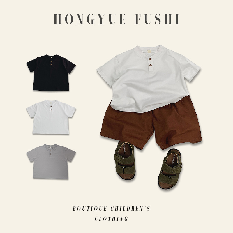 Boys' stand-up collar polo shirt, summer trendy short-sleeved T-shirt, children's clothing, solid color, casual, toddler pure cotton shirt, thin top