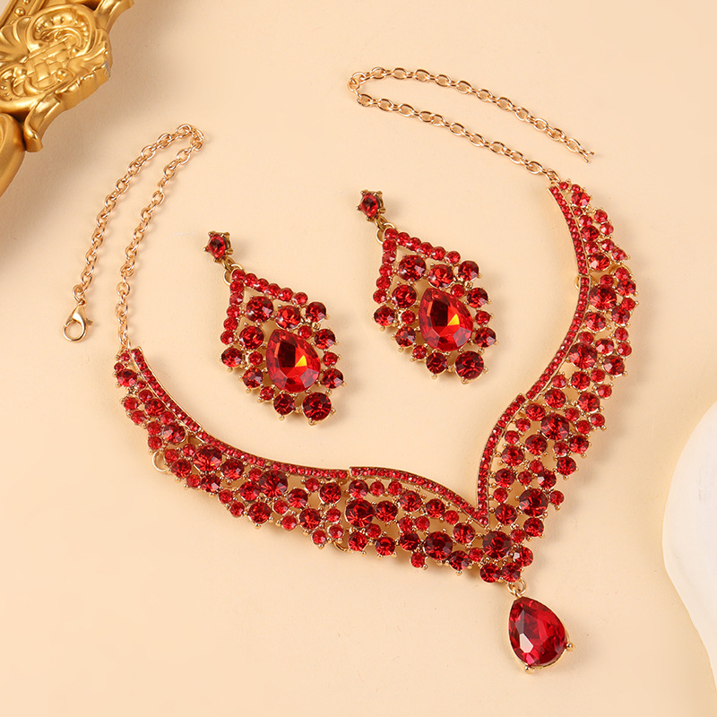 Conjunto de joyería de diamante transfronterizo, collar europeo y americano, pendientes de dos piezas, joyería de diamante de lujo de alto nivel.