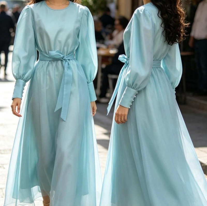 Cross-Border New Model Factory Direct Sale Turkish-Pakistani Women's Fashionable Organza Dress Gown