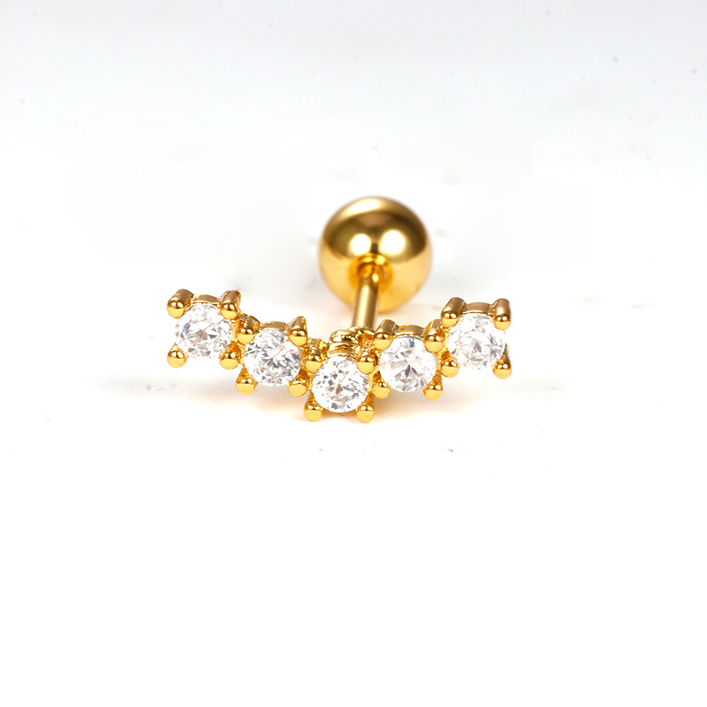 Plating, Inlay Design 1 Piece Shiny Round Plating Inlay Stainless Steel Zircon Ear Studs