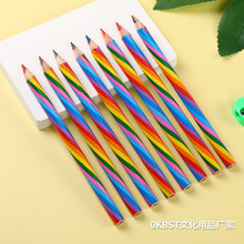 韩版创意可爱彩虹铅笔儿童文具木制绘画礼物带铅四色铅笔学生散装