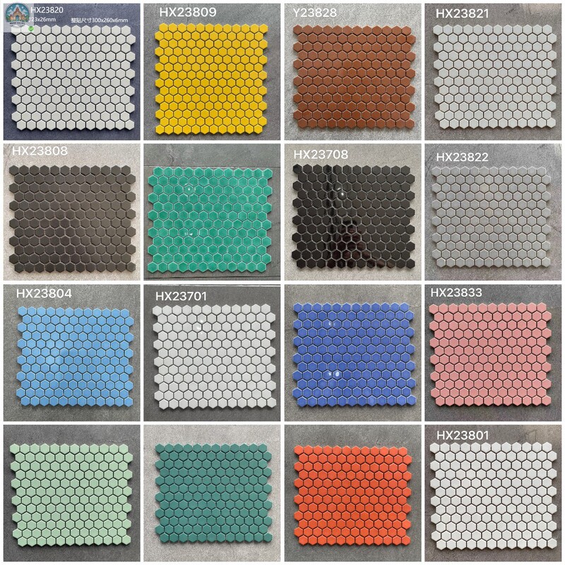 Scandinavian Small Hexagonal Ceramic Mosaic Tiles Swimming Pool Toilet Bathroom Kitchen Toilet Black and White Background Wall