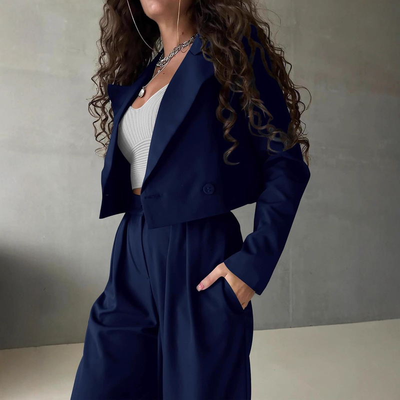 2025 Autumn New European and American Cross-Border Women's Fashion Casual Short Suit Slim Fit Pants Women's Set