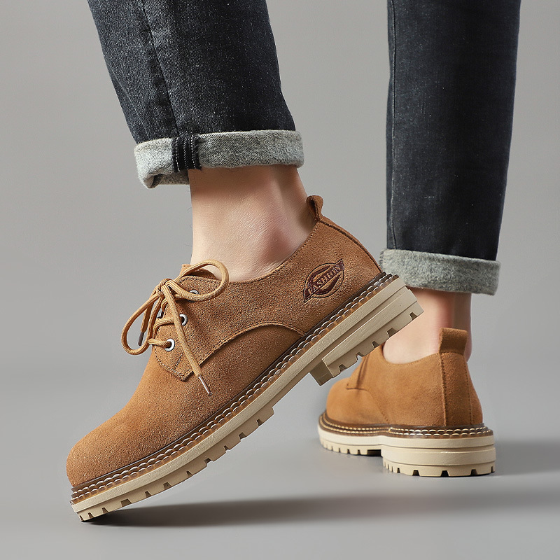 New leather suede cowhide casual leather shoes low top lace-up vintage shoes for men_voghion.com