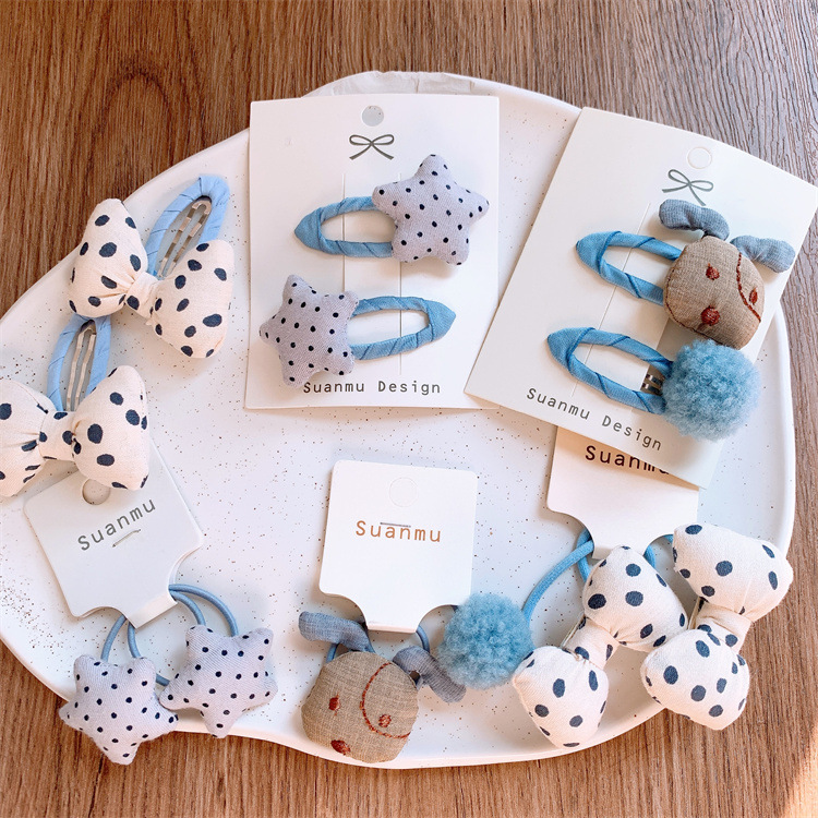 New Children's Fabric Polka Dot Bow Hair Clips and Headbands for Girls, Cute Cartoon Hair Ties, Sideburn Clips, Fringe Clips, Baby Hair Accessories