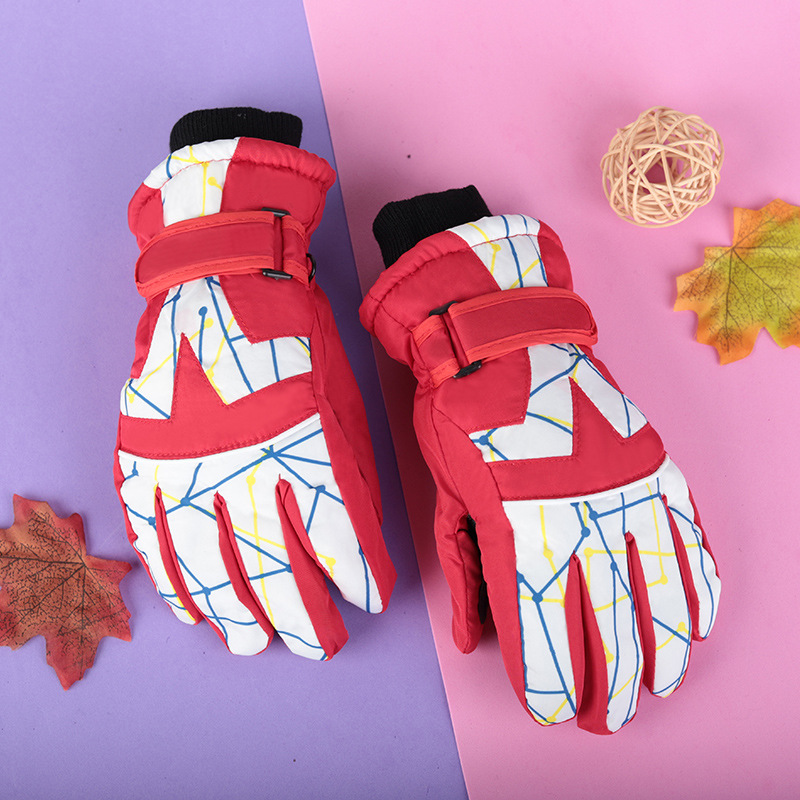 4-17 años de edad de los niños engrosada a prueba de frío impermeable a prueba de viento antideslizante cálido esquí nieve jugando guantes de algodón de invierno