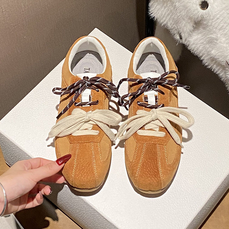 Giày thể thao nữ cỡ lớn lót lông giữ ấm, kiểu dáng thường ngày, dây buộc, cổ thấp — Màu kaki, Màu mơ, Màu vàng