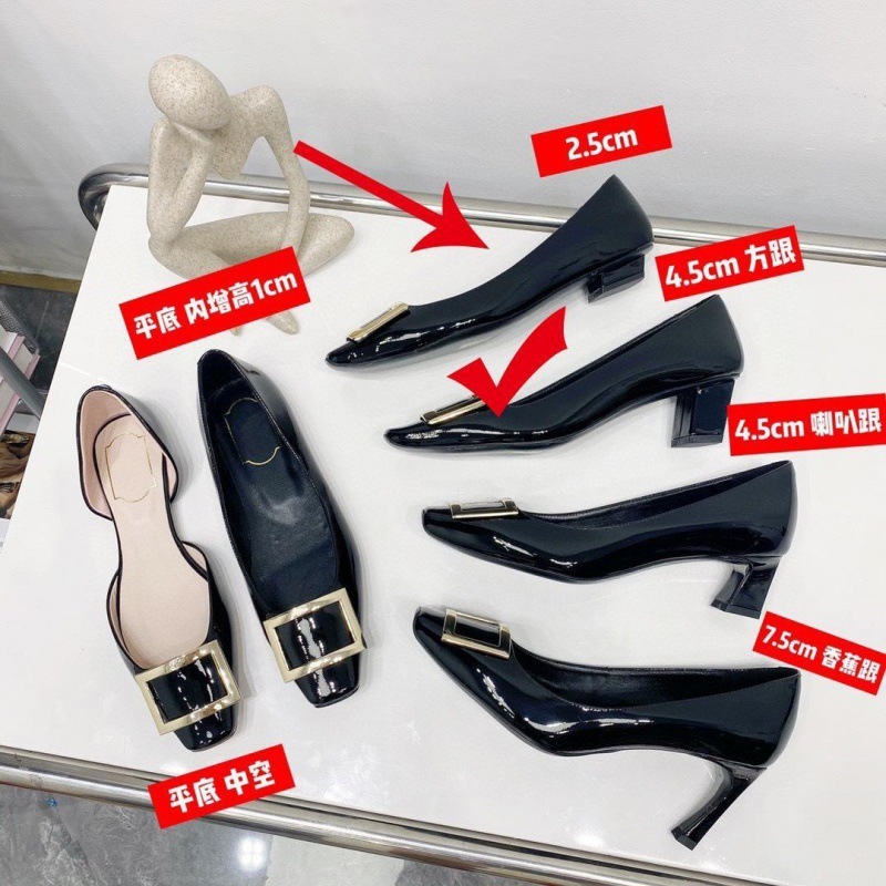 高版本RV方扣高跟鞋女2025新款羊漆皮粗跟中跟百搭方头浅口单鞋女|undefined