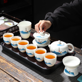 Sheep fat jade ceramic kung fu tea set gift box suit company anniversary event gifts for customers