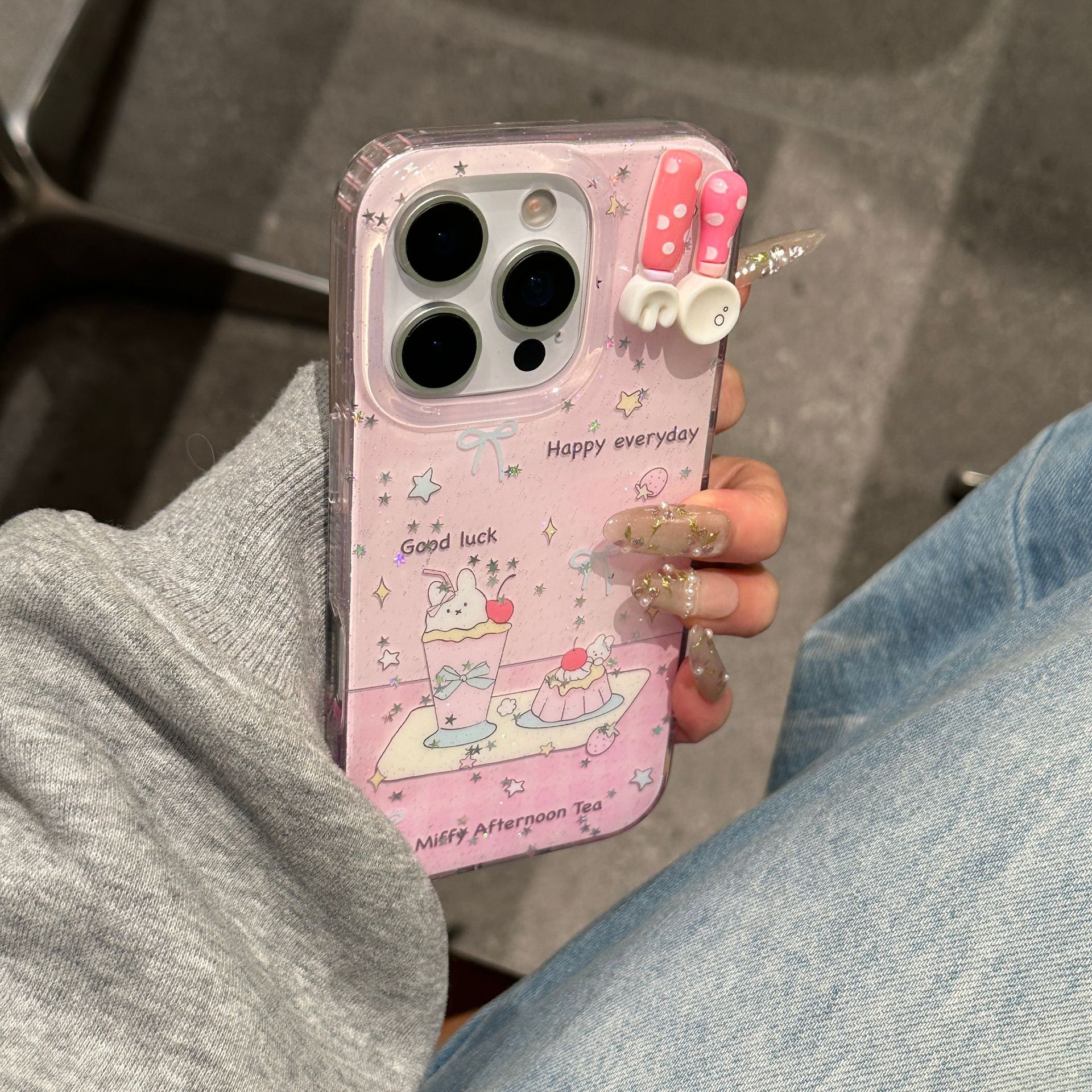 Chicas corazón lindo tenedor tridimensional cuchara para Apple 16ProMax funda para teléfono móvil 15/14 postre 13 cadena 15Pro