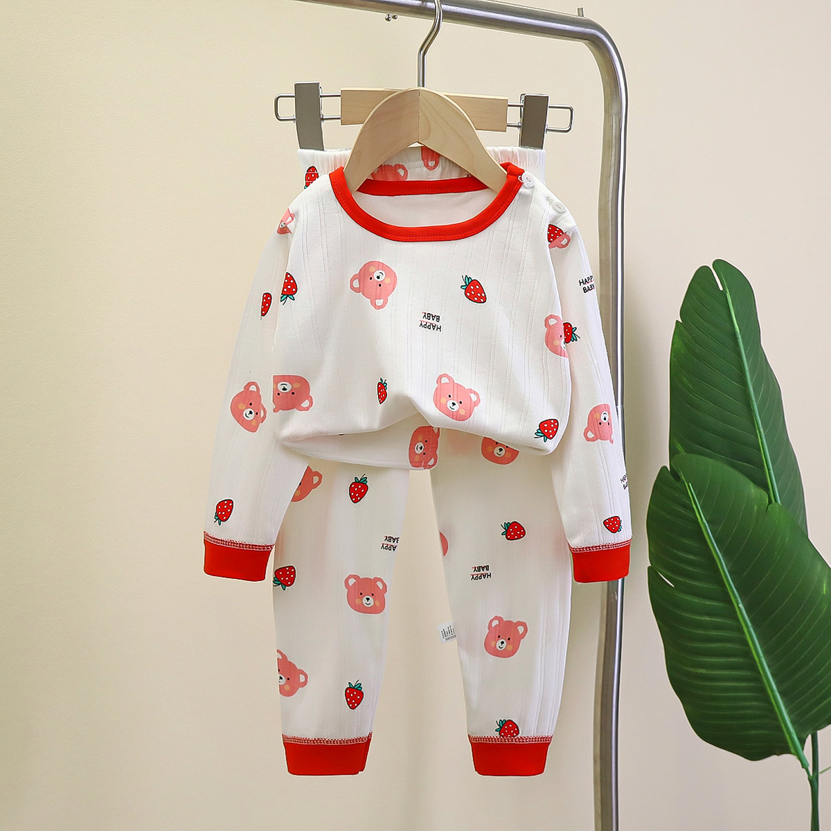 Ropa de otoño de los niños pantalones largos niños y niñas otoño nuevo jacquard algodón ropa interior traje manga larga pijamas desgaste del hogar bebé