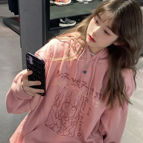 Fashionable salt-type small age-reducing street loose casual hooded hooded sweatshirt for women ins lazy style top