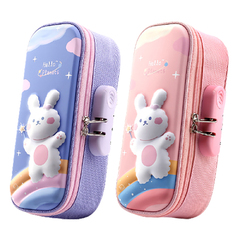 Password-protected pen case with lock for girls, primary school students, large capacity 3D pencil bag for girls, kindergarten children, Rong