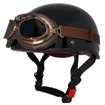 Motosiklet kaskı (dəbilqə) — and women's half helmet electric - bright-black-copper-mirror-m