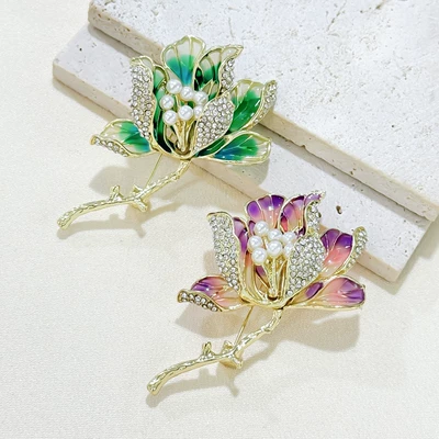 Enamel Begonia Flower Brooch Light Luxury High-end Niche Corsage Anti-light Pin Clothing Accessories Women's Accessories