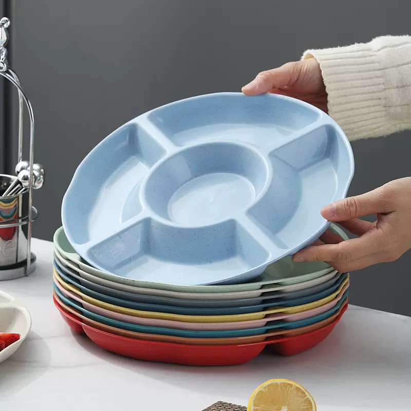 小麦秸秆五分格糖果盒瓜子盘零食干果盘水果小吃点心圆形盘子