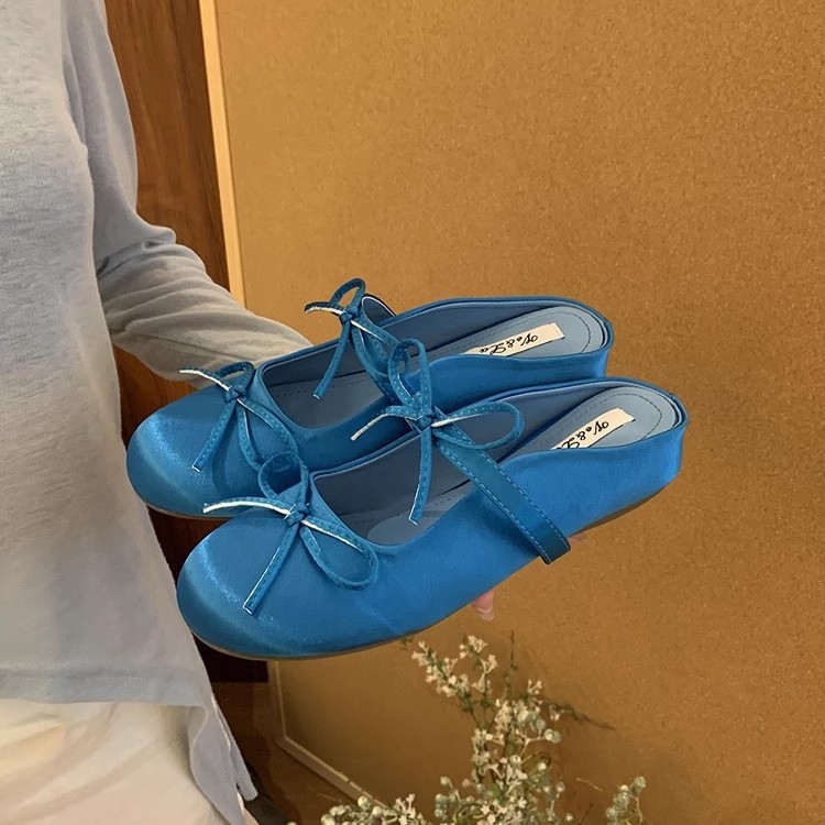 Inner realce francés púrpura Baotou medias pantuflas mujer 2025 nuevo estilo primavera y verano lazo Mary Jane Ballet zapatos individuales